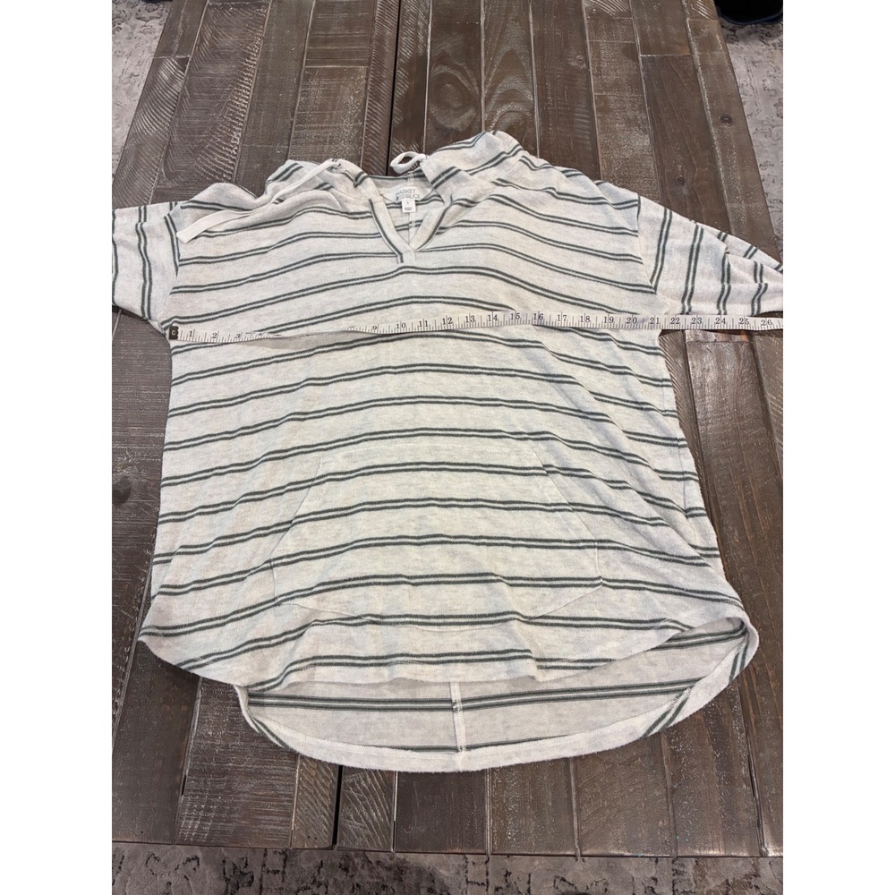Market & Spruce Women White Grey Striped Knit Hoodie V-Neck Size L - Picture 4 of 6
